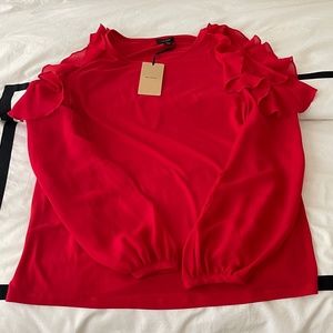 Red Halogen Shoulder Cut out Blouse